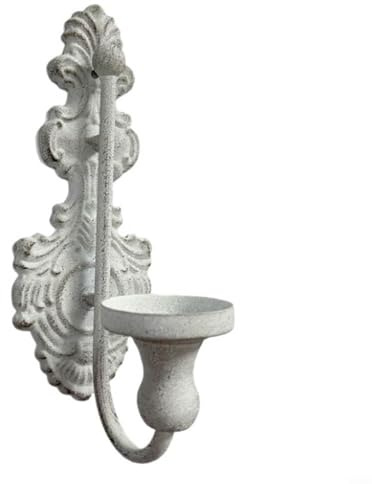 Violiica Wand-Kerzenhalter aus Gusseisen, Vintage-Stil, Antik-Weiß, konische Kerzenleuchter für Wohnzimmer, Schlafzimmer oder Flur, 23 x 9 cm (grau)