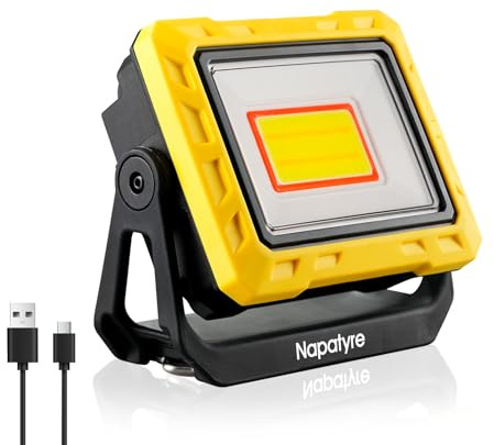 LED Work Light Rechargeable, 2000LM Bright Portable Floodlight with 360° Rotatable Magnetic Base, Battery Powered Outdoor Security Light with Power Bank for Garage Workshop Camping (1 Pack)