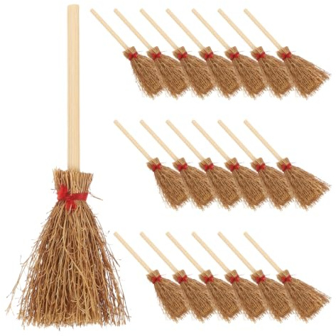 Milisten 20pcs Miniature Witch Brooms - 10cm Small Straw Brooms for Dollhouse Halloween Crafts, Fairy Garden Accessories and Wizard Costume Party Favours