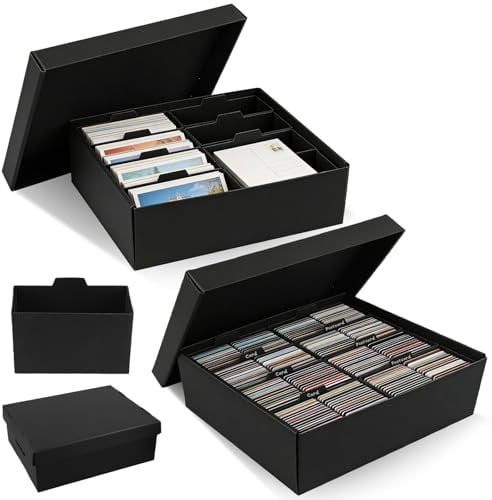 GBKDQQ 2 Stück Foto Aufbewahrungsbox, Fotobox Aufbewahrungsbox mit Deckel, 34 * 27 * 12cm Foto Organizer mit 8 Fächern und Etiketten für 10x15 cm Fotos, Saatgut, Handwer, Aufkleber(Schwarz)