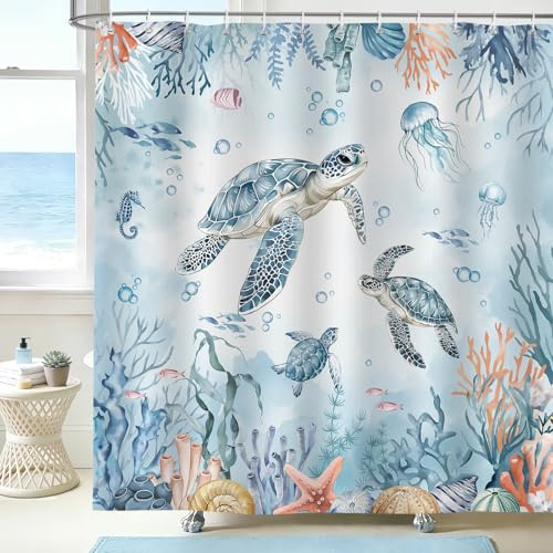 hometrixx Tartaruga Marina Tenda Doccia Blu Corallo Medusa Pesce 180x200cm