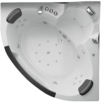 Jet-Line® | Whirlpool Eck Badewanne | Villa Carlotta 1,4 x1.4 m | Hydromassage | Touch-Steuerung 2-Personen Spa | LED | Heizung | Wasserfall | Kopfstützen | Lautsprecher | weiss