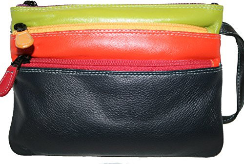 Graffiti/Golunski Kleine Umhängetasche aus Leder 7156 Multi Gr. S, Schwarz Grün Rot Pink