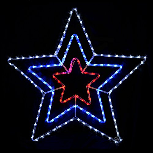 SPARKLES Flashing Red/Blue/White Rope Light Triple Star Xmas Decoration Indoor/Outdoor