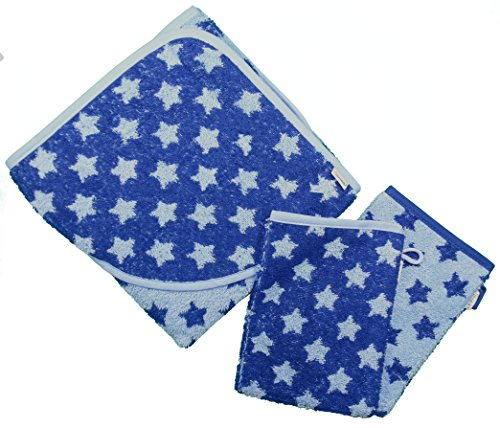 Sterntaler 7101692 Kapuzenbadetuch Sterne 80x80cm + 2 Waschhandschuhe