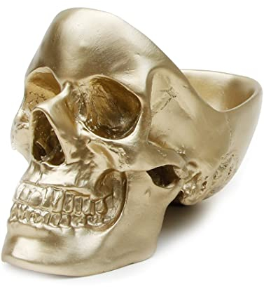SUCK UK Skull Tidy, Caja, Organizador, Joyero y Estuche Dorado: Perfecto para Guardar Llaves, Joyas, artículos de papelería, Monedas, cosméticos o Accesorios, Plástico Polyresin, 12.5 x 16 x 21.5 cm