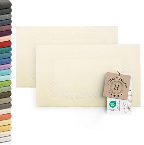 ZOLLNER 2er Set Badematten - weiche und saugstarke Duschvorleger - waschbar bis 95°C - Baumwolle - 50x70 cm in beige