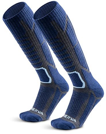 WEIERYA Skisocken,Merinowolle ski socken für Herren Damen Geeignet für Skifahren,Snowboarden,Outdoor Wintersport,Blau 2 Paar (41-44)