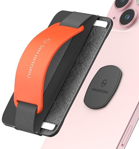 Sinjimoru Detachable Phone Wallet, Phone Card Holder as Phone Stand & iPhone Grip for Wireless Charging, Not for MagSafe. Sinji Mount B-Grip Clementine