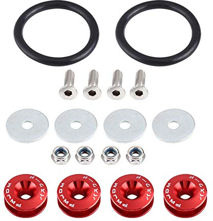 Qiilu Auto Stoßstange Unterlegscheibe, Stoßstangenbefestigungssatz mit 4 Stück Aluminiumlegierung Bolzen, Rot für Kotflügel, Gepäckräume, Motorraum