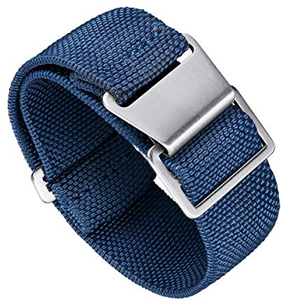 BINLUN Nylon Uhrenarmband Elastic Marinetaucher Fabric Nylon-Armbänder Stoff Militär Ersatz-armband Uhr Hakenverschluss Damen&Herren 18/20/22mm(Blau,Silberne Schnalle,22mm)