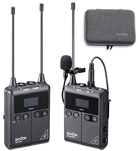 GODOX WMicS1 kit1 Camera-Mount Wireless Omni Lavalier Microphone System, UHF 96 Channels, Real-time Audio Monitor, Working Range Up to 100m, HD OLED Display, Mirrorless/DSLR Cameras