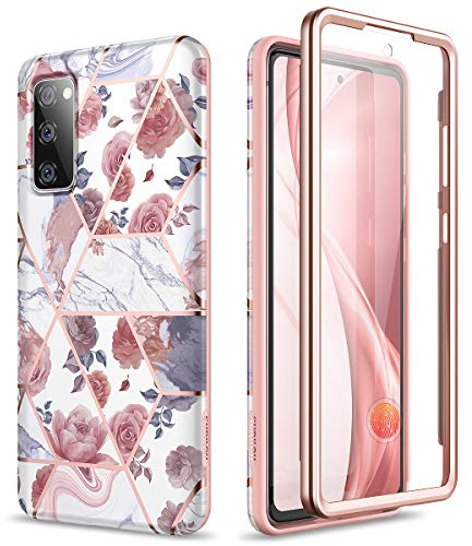 SURITCH Hülle für Samsung Galaxy S20 FE Handyhülle Bumper Glitzer Case Stossfest Case 360 Grad Schutzhülle Cover mit Integriertem Displayschutz (Rose Marmor)