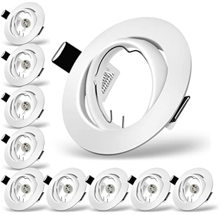 Tofisr Einbaustrahler GU10 Set, Schwenkbar led Spot einbaurahmen Rund Matt Weiß, Einbauleuchte Einbaurahmen Optik, Inkl. GU10 Fassung für LED oder Halogen Leuchtmittel, 10 Stück