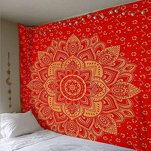 LNXSESN Wandteppich Rotes Mandala Wandtuch Polyester Deko Schlafzimmer Wandbehang Wanddeko Wohnzimmer Tapestry Aesthetic Room Decor Wand Zimmer Deko Aesthetic Wandteppiche 75x100cm