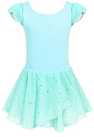 trudge Mädchen Ballettkleidung Ballettkleid mit Rüschenärme und Tutu-Rock | Mädchen Baumwolle Tanzkleid mit Glitzer Rock - Kinder Ballett Trikot für Tanzen Gymnastik Training