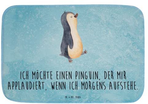 Mr. & Mrs. Panda Badteppich Pinguin marschieren - Geschenk, Badvorleger, zufrieden, Bruder, Familie, spazieren, Badgarnitur, Duschvorleger,
