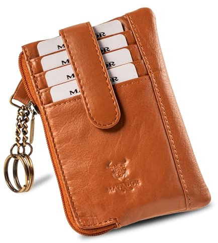 MATADOR 2in1 Geldbörse Herren Schlüsseltasche Leder mit 4 Fächer für Karten | Schlüsseletui Key Organizer mit RFID Schutz | Schlüsselmäppchen Autoschlüssel Hülle Leder mit Geschenk-Box | Hell Braun