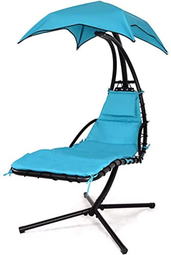 Xinduolei Hanging Chaise Lounger Chair/Garden Patio Hammock Swing Hammock Swing Chair Sun Lounger Hanging Hammock Reclining Seat W/Arc Stand Canopy Umbrella Orange (Color : Blue)