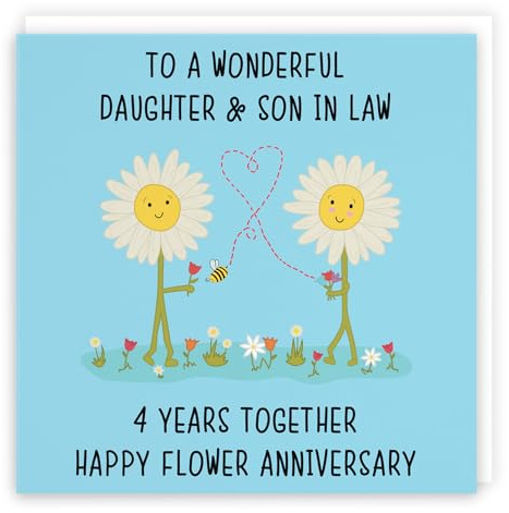 Hunts England - Large Daughter And Son In Law 4th Anniversary Card - To A Wonderful Daughter & Son In Law - 4 Years Together - Happy Flower Anniversary - Iconic Collection - Large - 210 x 210 mm