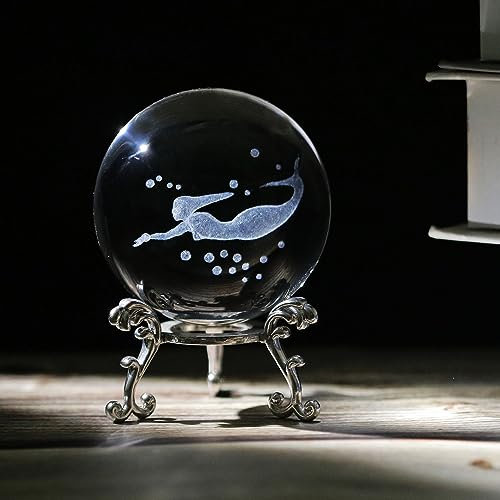 vskikris 3D Kristallkugel mit Meerjungfrau Figuren Glaskugeln mit Ständer 3D Kristallkugel Briefbeschwerer Geschenke