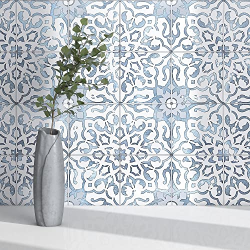 VAOVI Küchenrückwand Selbstklebend Fliesenaufkleber,Große Metallic Blumenmuster Fliesen Marokkanische Mosaik Wandpaneele 19.6x19.6cm(8 Stücke,Blau)