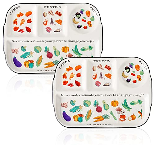 BFU Portion Control Plate 12 Inch For Healthy Eating & Bariatric Diet | Divided Porcelain Dinner Plate I Portion Control Containers For Weight Loss-2 PCS