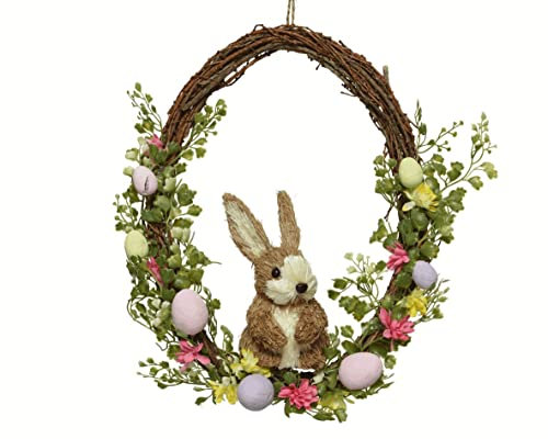 Decoris Türkranz 36cm Kranz mit Kunststoff Blumen Ostereier Osterhase Osterdeko Frühlingsdeko Hängedeko bunt