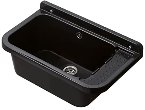 Negrari 2051BNAM Waschbecken zur Wandmontage, aus Kunstharz, säurebeständig, ideal für feuchte Räume, Außenbereich, L60 x B34 H21, schwarz mit Glitzer