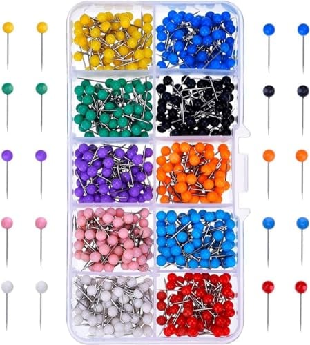 500 Stück Karte Nagel Pinnadeln Rundkopf Stecknadeln Heftzwecken Stecknadeln Mit Kopf Map Push Pins Buntkopf Pushpins,für Weltkarte,Stoffmarkierung, Cork Board,Mit Aufbewahrungsbox