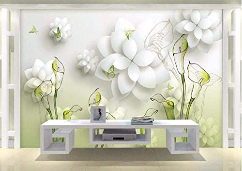Abstrakte Weiße Blütenblätter Und Calla-Lilien Fototapete 3D Wandbilder, 3D Fotodekor Gemälde Wandtapete Geeignet Für Wohnzimmer Und Schlafzimmer Tv-Hintergrund Wand Abziehen Und Auf 140(B) x70(H) cm