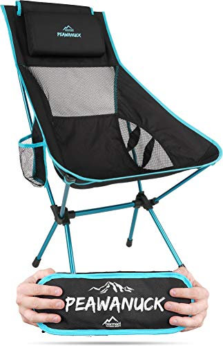 Ultraleichter klappbarer Campingstuhl mit Langer Rückenlehne und Kissen Outdoorstuhl Strandstuhl Reisestuhl Anglerstuhl - nur 995g! Traglast 150kg (330 lbs) Farbe Blau