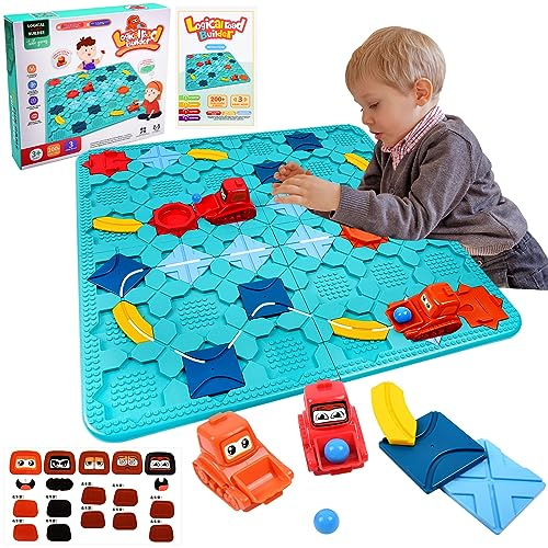 FORMIZON Logischer Straßenbauer für Kinder, Straßenbau Labyrinth, Großes Brett 54x54cm, Puzzle Labyrinth Brettspiele, Brettspiele ab 3 Jahre, Geschenke für Jungen und Mädchen