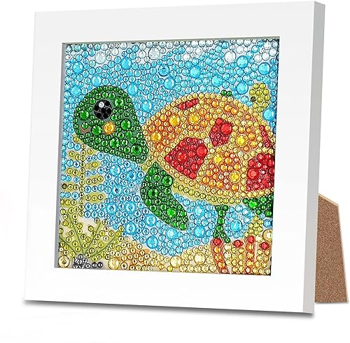 ParNarZar 3D Diamond Painting Kits Klein für Kinder mit Rahmen Schildkröte Schwimmt Im Meer Diamant Kits Voll Bilder Geschenke ab 6 7 8 9 10 11 6-12 jahre mädchen Jungen Anfänger (12x12 cm)