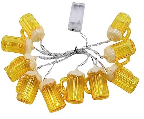 Uonlytech Bierkrug Lichterkette LED Batteriebetrieben 10 Lichter 2m für Bierparty Garten Bar Balkon Dekoration Flexibel Biegsam Partybeleuchtung