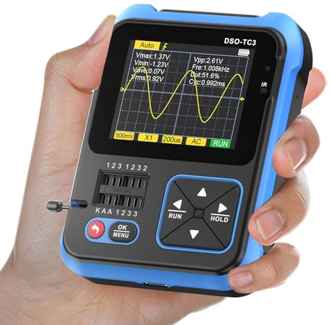 Jadeshay Oscilloscopio Digitale,Oscilloscopio Portatile Transistor e Generatore di Segnale PWM 3 in 1 Ricaricabile USB Larghezza di Banda 500 Khz e Frequenza di Campionamento 10MSa/s con Schermo HD
