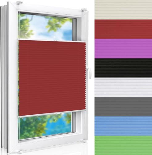 Plissee nach maß 35 x 100 cm Faltrollo Plisseerollo Jalousie Sonnenschutz Blickdicht leicht zu montieren mit Klemmträger für Fenster & Türen, Rot