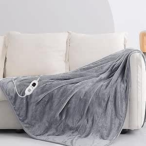 Electric Heated Blanket Throw - Extra Large, Soft & Comfy Blanket | Temp Control, Digital Control Timer | Machine Washable Soft Fleece with Timer and 9 Control Heat Settings Grey | 130CM X 180CM
