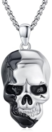 OHAYOO Totenkopf Rocker Kette Silber 925 Totenkopf Anhänger Halskette Hip Hop Punk Rock Kette Halloween Schmuck Geschenke für Damen Herren