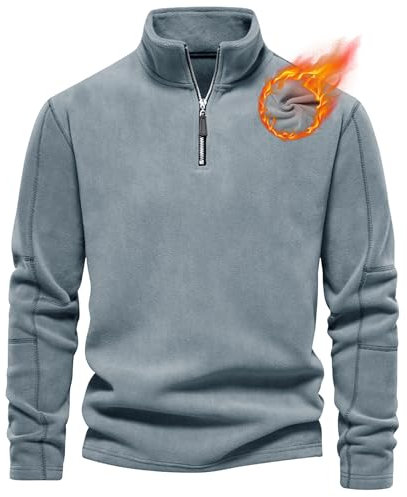 Livonmone Maglione in pile da uomo, caldo, in micropile, mezza zip, per autunno e inverno, Blu, S