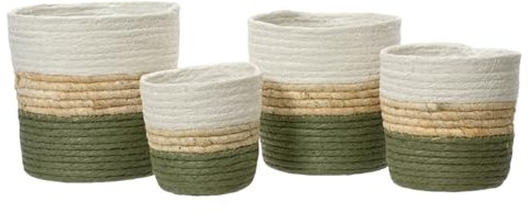Blumentopf Korb geflochten 12-18cm 4er Set - Flechtkorb Boho Stil Weiß Natur Grün - Indoor Übertopf Blumen Pflanzen - Deko Blumenkorb Pflanzenkorb - Wohndeko Aufbewahrungskorb Dekokorb