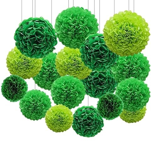 NOLACE 12er Set Pompons Grün Weiß - Seidenpapier Blumen & Papierblumen Set für Hochzeitsdeko, Deko Geburtstag & Babyparty - Salbeigrün Eukalyptus Hängedeko & Papiergirlande für Party Dekoration