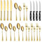 TAN REN Couverts or mat pour 4 personnes, 24 pièces couverts de table gold, couverts dorés mat en acier inoxydable avec couteau à steak, couteau, fourchette, lavable au lave-vaisselle