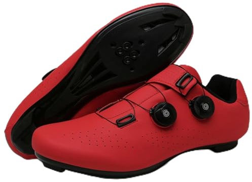 NGARY Rennradschuhe Herren Damen Fahrradschuhe Kompatibel mit Peloton Look SPD SPD-SL Delta Lock Pedal Rennrad Schuhe Draussen Spinning Schuhen,Rot,48 EU
