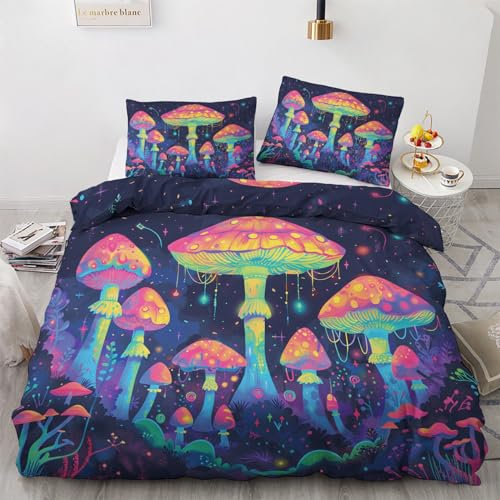 zcwl Pilz Bettwäsche 200x220 Sommer, Trippy Fantasy Bettbezug Set 3 teilig, Weiche Kuschelige Mikrofaser Bettwäsche-Sets, Wendebettwäsche und 2 Kissenbezug 80x80 mit Reißverschluss