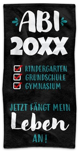 PR Print Royal Personalisiertes Handtuch - ABI geschafft, jetzt fängt das Leben an - mit Jahr selbst gestalten - Abitur bestanden Geschenke, ABI Abschlussgeschenk | Fotohandtuch, 100 x 50 cm