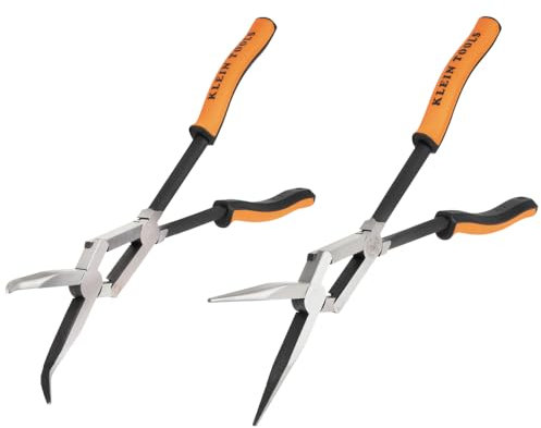 Klein Tools 71402 Needle Nose Pliers and Bent Nose Pliers Set, Knurled Jaws, Double Rivet, Extended Reach for Tight Spaces, 13-Inch, 2-Piece
