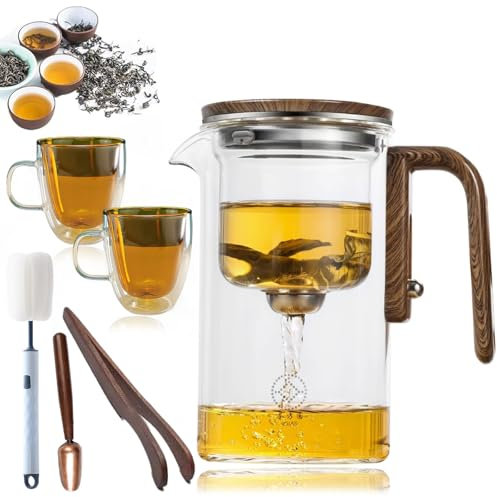 Enchanti - Teiera Enchanti da 720 ml, senza BPA, teiera magica Enchantipot con infusore rimovibile, teiera in vetro separatore dell'acqua con manico in legno (720 ml)
