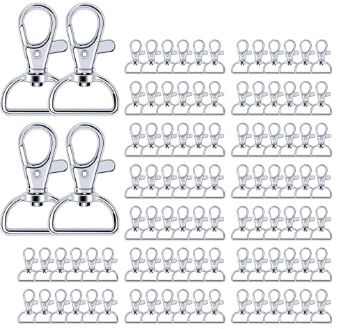 Luabue 100Pcs Swivel Clasps Lobster Clasps with D Ring for Bags | 360° Rotating Keyring Clips Swivel Snap Hooks Metal Keychain Clips for Lanyard Bag Straps Clips Pet Collars DIY Crafts