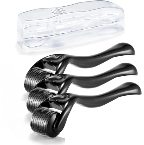 Boolavard Derma Roller Microneedle Roller for Face with 3 Different Size(0.2mm, 0.25mm, 0.3mm) Beard Roller, Hair Face Skin Micro Needle Face Roller Scalp Roller